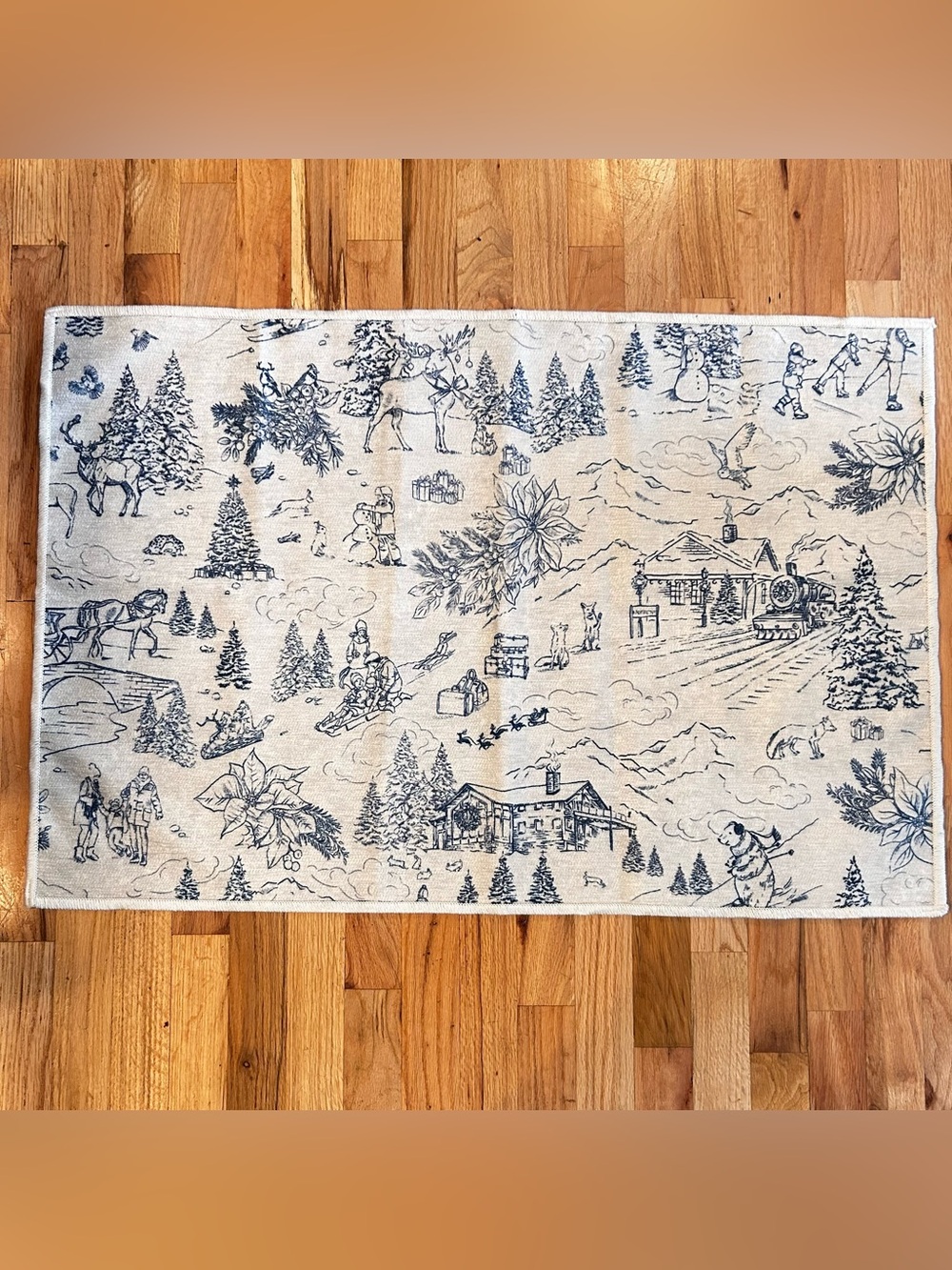 Ruggable Winter Toile Nostalgic print Blue Flat Woven Rug 2x3